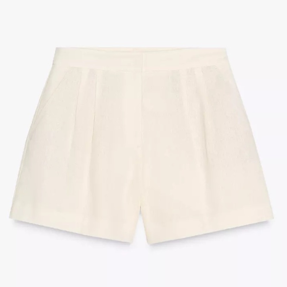 NWT zara linen pleated bermuda shorts ecru Elegant Cream Women's Shorts